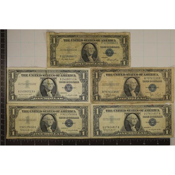 5 US $1 SILVER CERTIFICATES: 1935-C, 35-E, 1957-A,