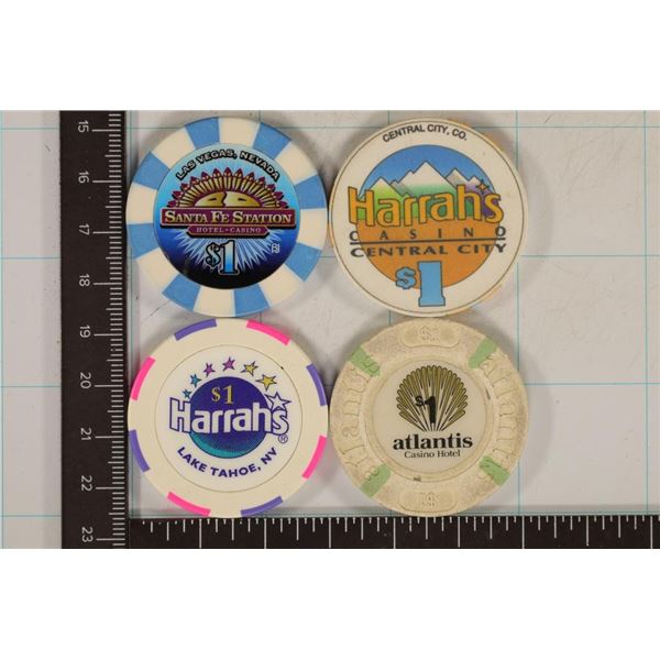 4-$1 PLASTIC CASINO GAMING TOKENS: SANTA FE