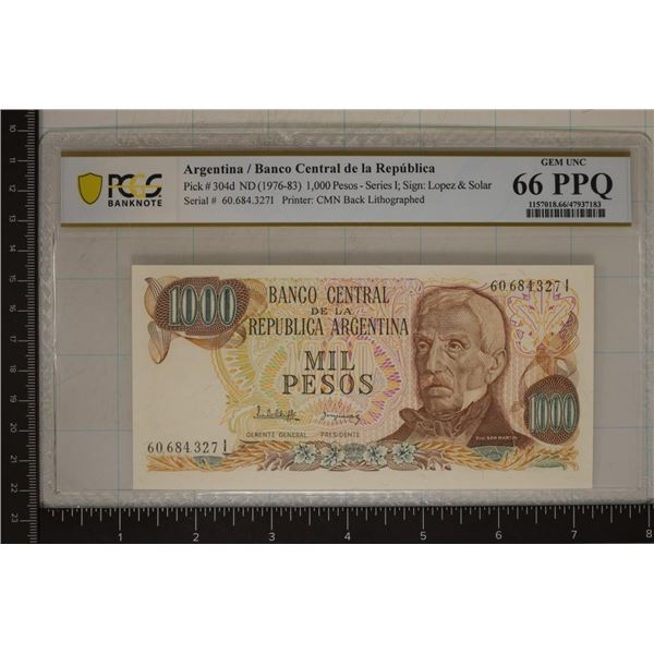 ND 1976-83 ARGENTINA 1000 PESOS SERIES I; LOPEZ