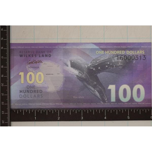 2014 WILKES LAND $100 COLORIZED BILL CRISP UNC