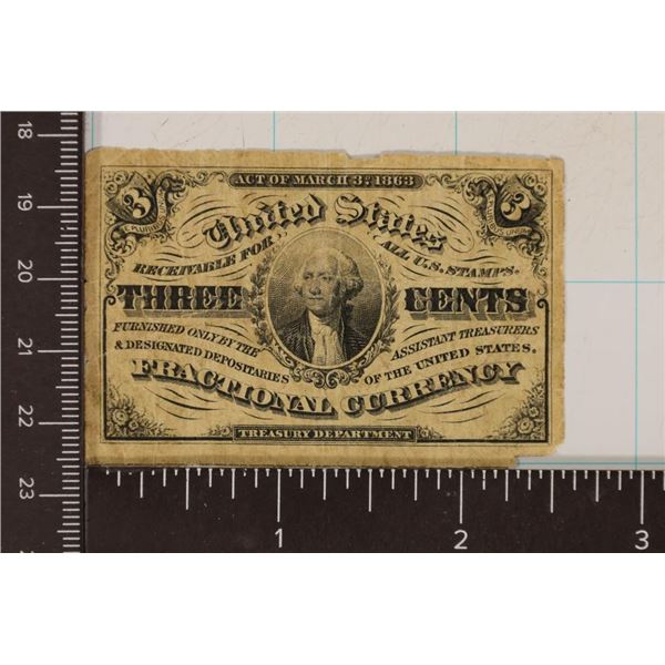 1863 THREE CENT US FRACTIONAL CURRENCY