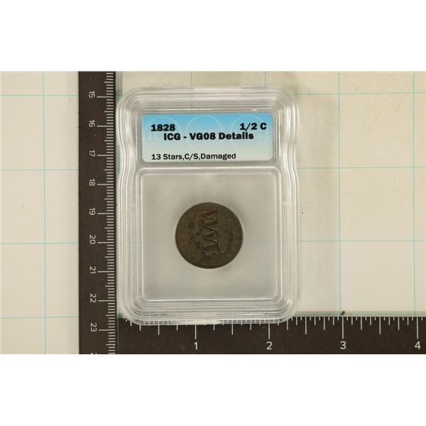 1828 US HALF CENT ICG VERY GOOD 8 DETAILS 13 STARS