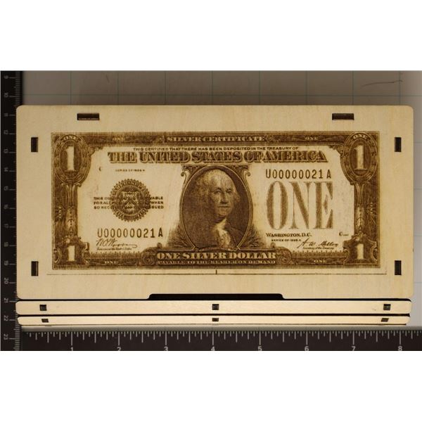 CUSTOM ENGRAVED WOOD MONEY BOX WITH A US $1