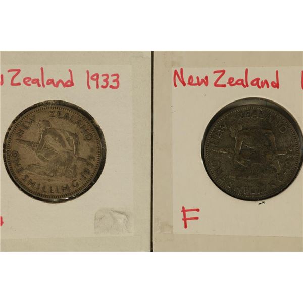 1933 & 1934 NEW ZEALAND SILVER 1 SHILLING .1816