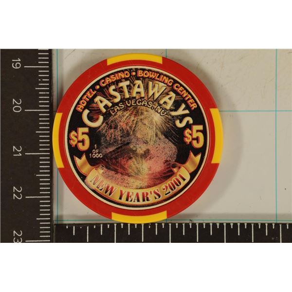 $5 CASTAWAYS CASINO CHIP 2001 NEW YEARS EVE