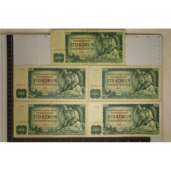 5-CZECHOSLOVAKIA 100 KORUN BILLS FROM 1961