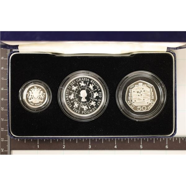 1993 UNITED KINGDOM SILVER PF 3 COIN SET IN CASE: