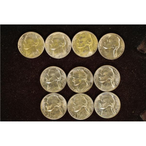 10-UNC 35% SILVER JEFFERSON WAR NICKELS: