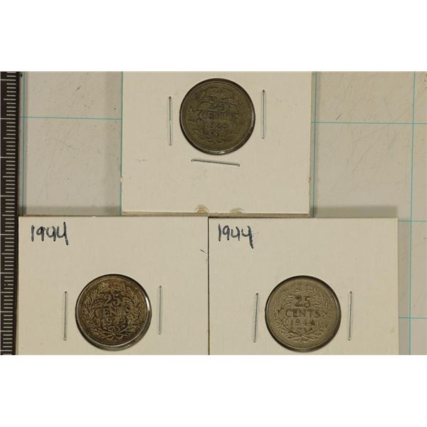 1928 & 2-1944 NEDERLANDS SILVER 25 CENTS .2208