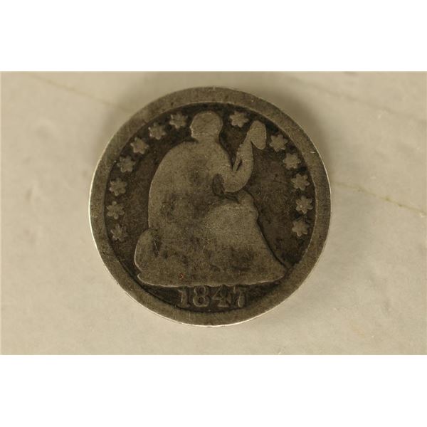 1847 US SEATED LIBERTY HALF DIME EX JEWELRY