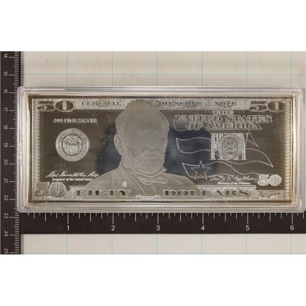 1 OZ. .999 FINE SILVER $50 BILL IN PLASTIC & CERT.