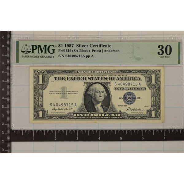 1957 US $1 SILVER CERTIFICATE PMG VERY FINE 30