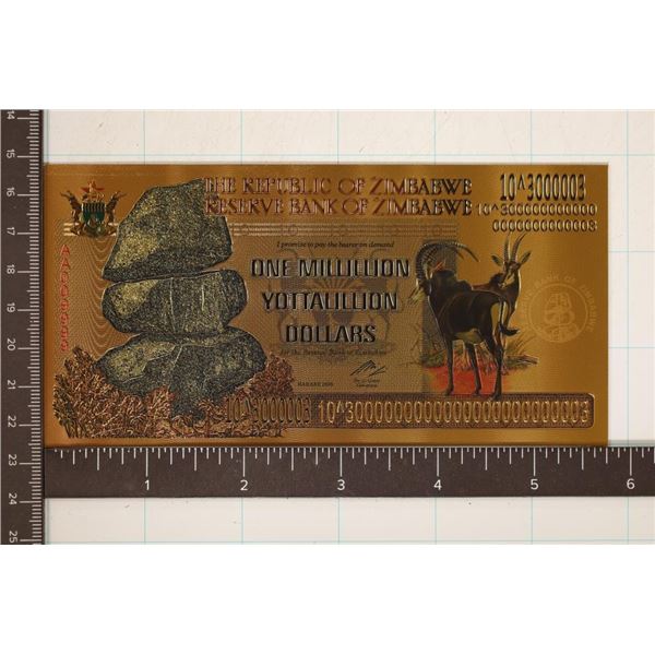 GOLD FOIL ZIMBABWE 1 MILLILLION YOTTALILLION