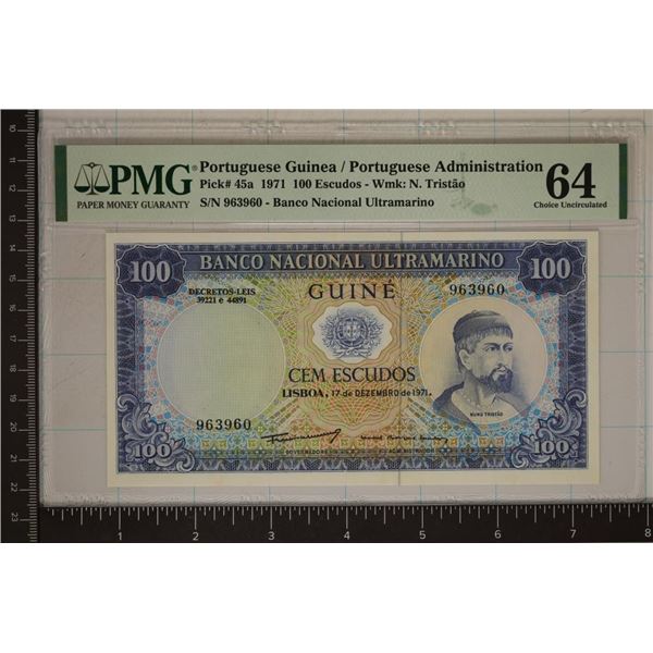 1971 PORTUGUESE GUINEA 100 ESCUDOS PMG CHOICE