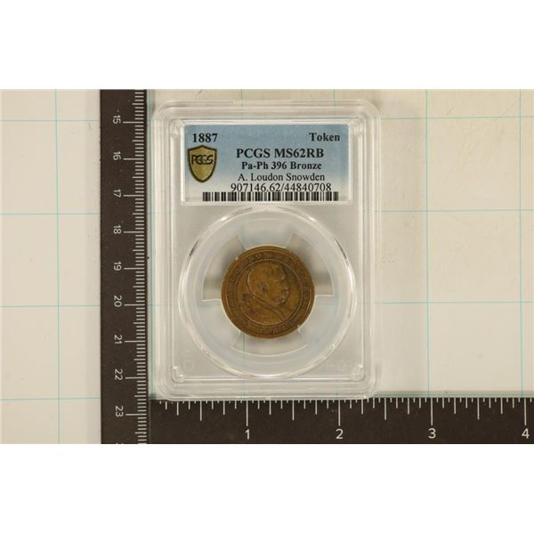 1887 A. LOUDON SNOWDEN TOKEN PCGS MS62RB PA-PH