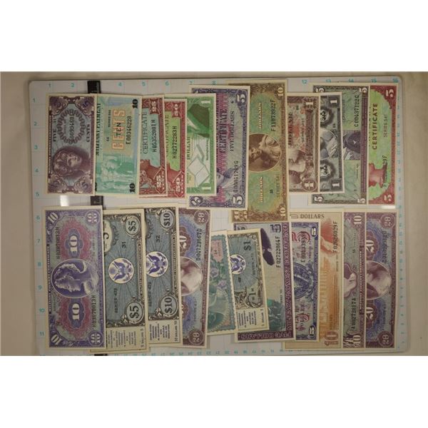 22 COPIES OF US MILITARY PAYMENT CERTIFICATES ALL