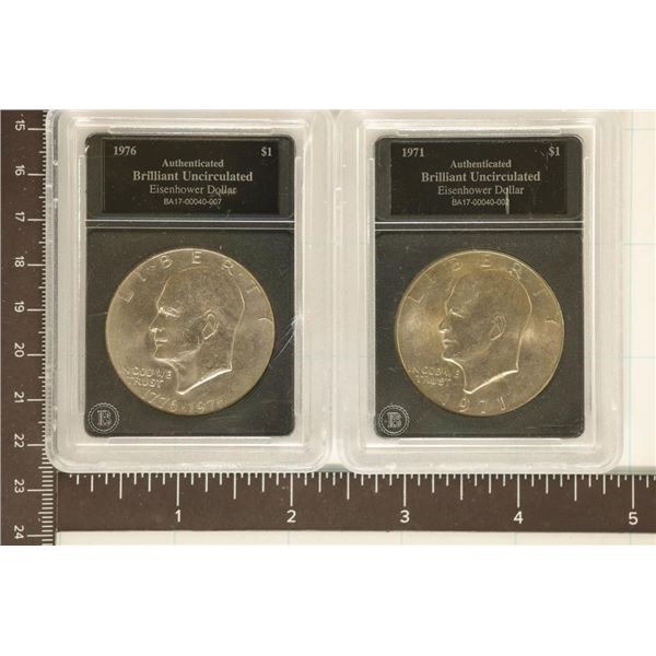 1971 & 1976 BRILLIANT UNC IKE DOLLARS IN SLABS