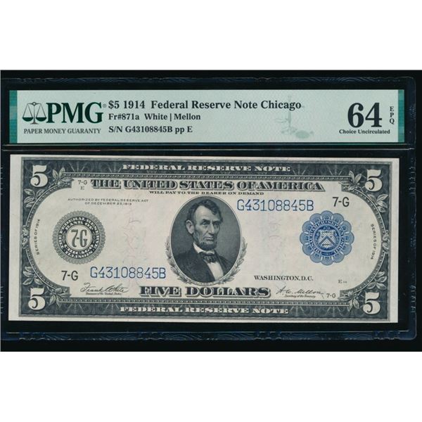 1914 $5 Chicago FRN PMG 64EPQ