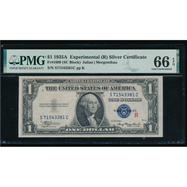 1935A $1 Experimental R Silver Certificate PMG 66EPQ