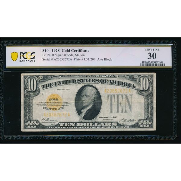 1928 $10 Gold Certificate PCGS 30