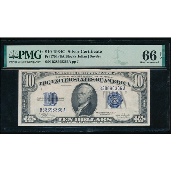 1934C $10 Silver Certificate PMG 66EPQ