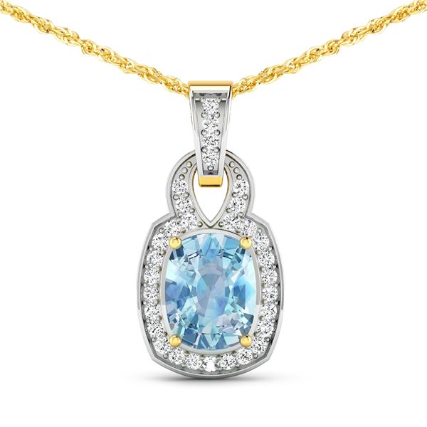 14KT Yellow Gold 1.65ctw Aquamarine and Diamond Pendant