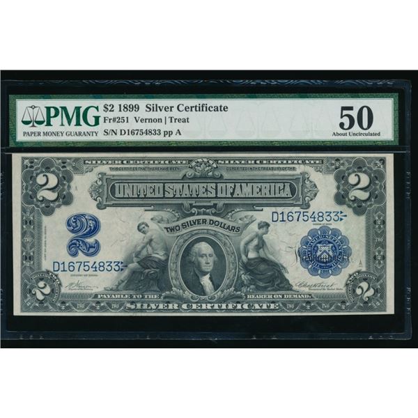 1899 $2 Mini Porthole Silver Certificate PMG 50