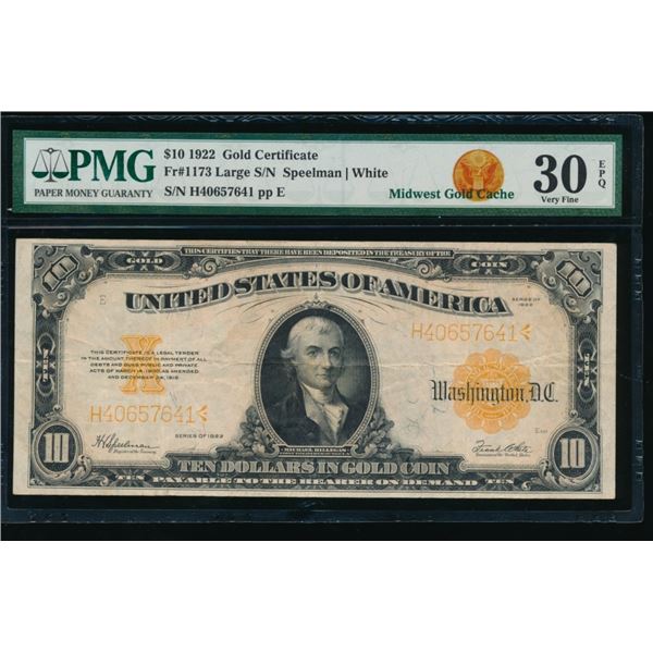 1922 $10 Gold Certificate PMG 30EPQ