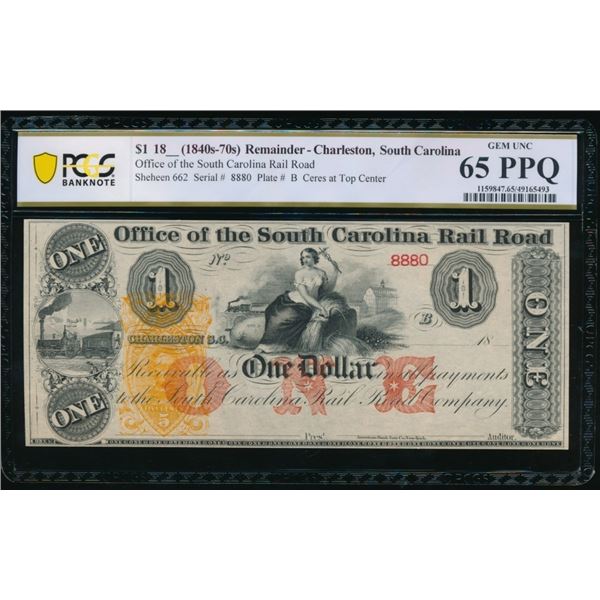 1800s $1 Charleston SC Obsolete PCGS 65PPQ
