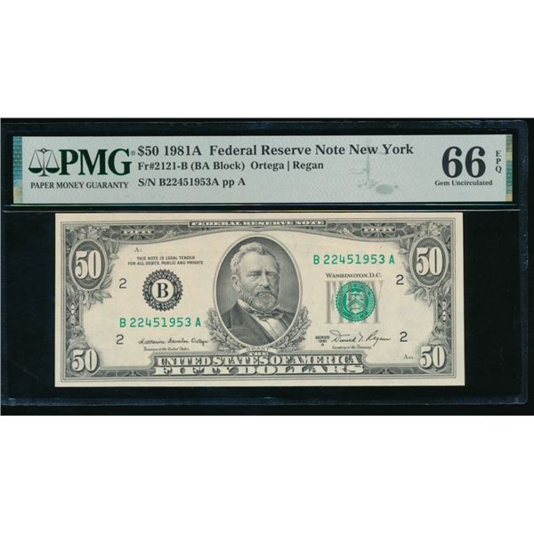 1981A $50 New York FRN PMG 66EPQ