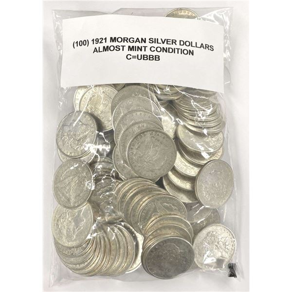 (100) 1921 Morgan Silver Dollars Almost Mint Condition
