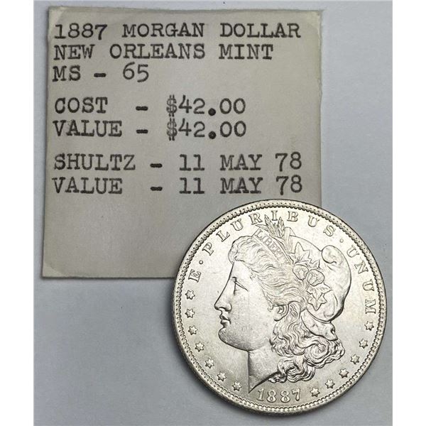 Pedigree 1887-O Morgan Silver Dollar MS65 (Cost $42.00 in 1978)
