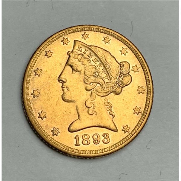 1893 Gold $5 Liberty Head MS62