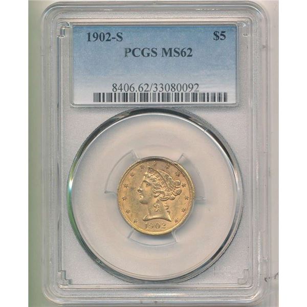 1902-S Gold $5 Liberty Head PCGS MS62