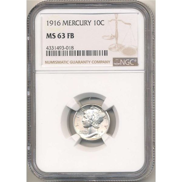 1916 Mercury Silver Dime NGC MS63 FB