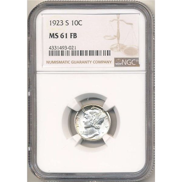 1923-S Mercury Silver Dime NGC MS61 FB