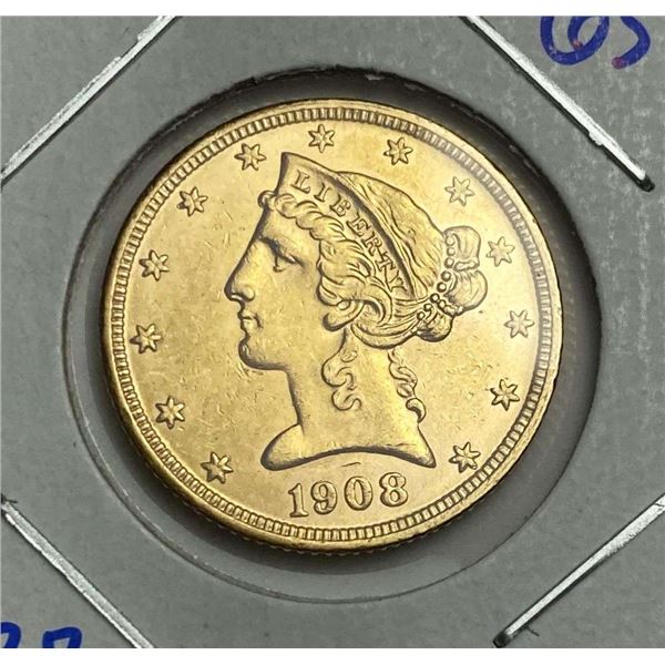 1908 Gold $5 Liberty Head MS63