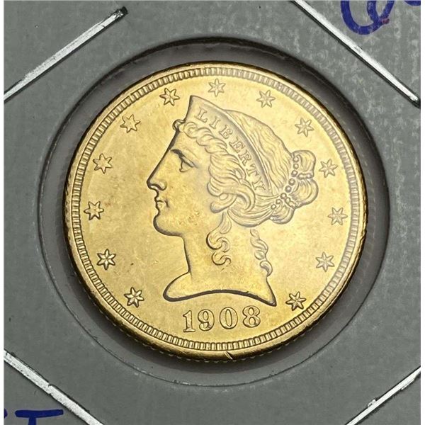 1908 Gold $5 Liberty Head MS64