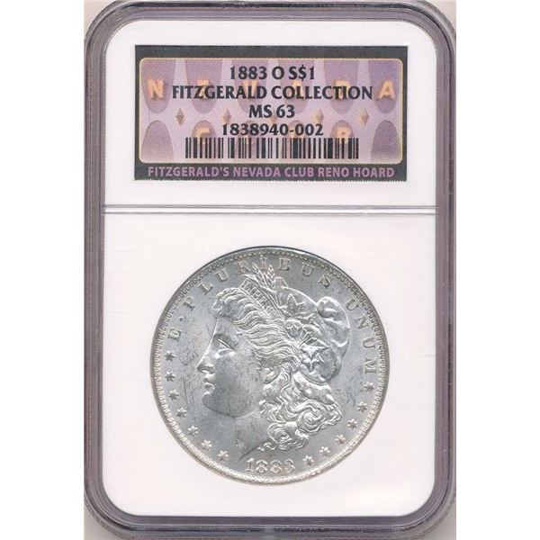1883-O Morgan Silver Dollar NGC MS63 Fitzgerald's Collection Nevada Club Reno Hoard