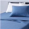 Image 2 : Heather Cotton Jersey Bed Sheet Set, Chambray Blue - Twin Sized