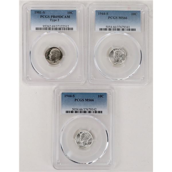 PCGS Gem Mercury/Roosevelt Dimes (3) [188376]
