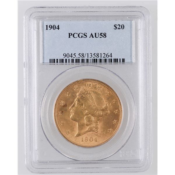 Liberty Head $20 Gold: 1904 AU 58 [190031]