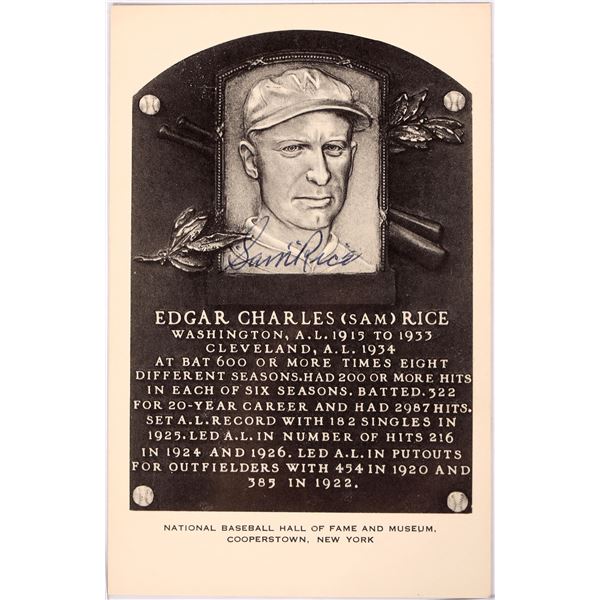 HOF-Senators Sam Rice Autographed Card [181902]