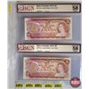 Image 1 : Canada $2 Bills 1974 (2 Sequential) Both BCS Certified : - Lawson/Bouey #ABV5699274 (Almost UNC 58 O