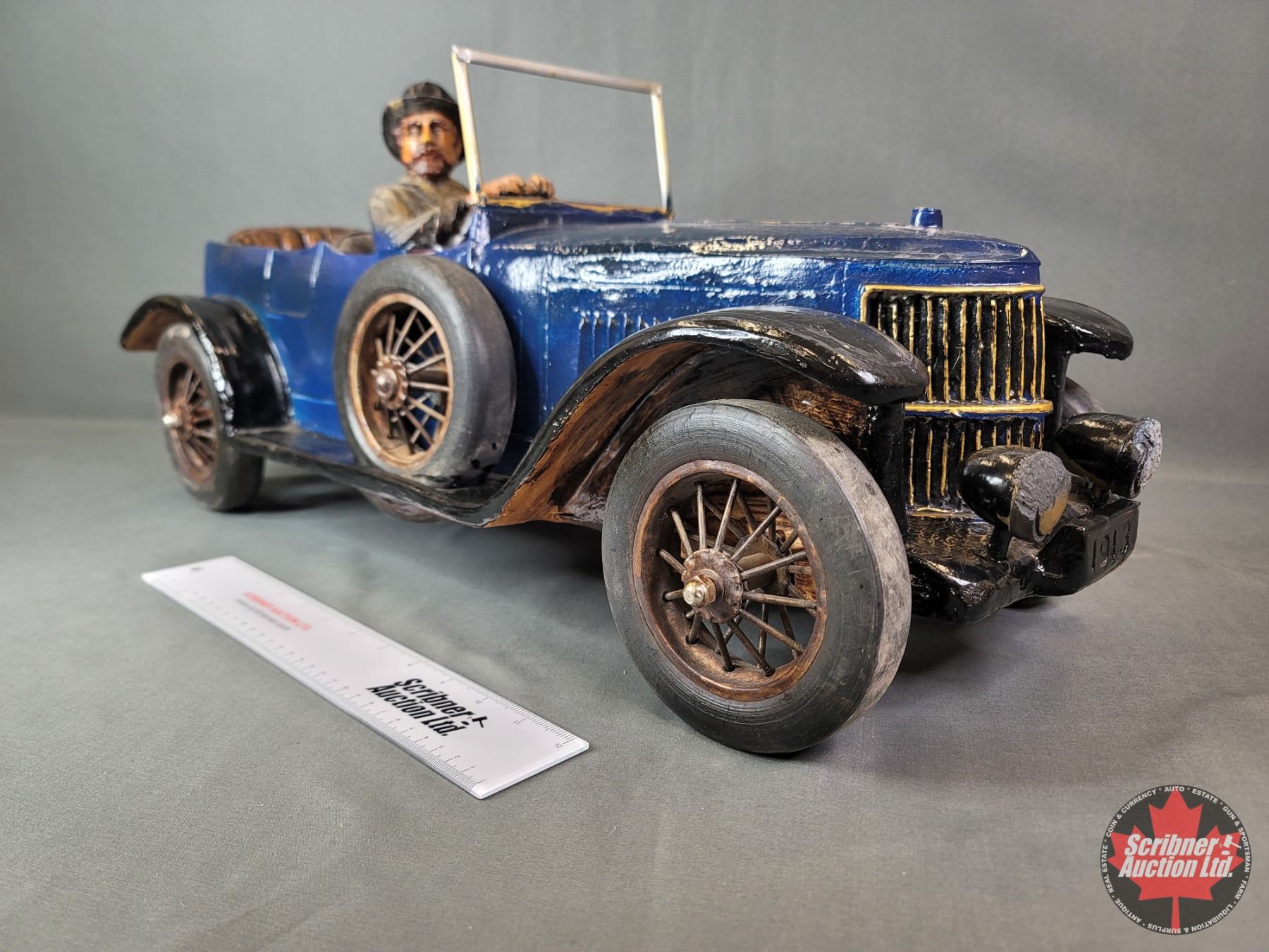 Painted Resin Antique Car with Driver (11-1/2