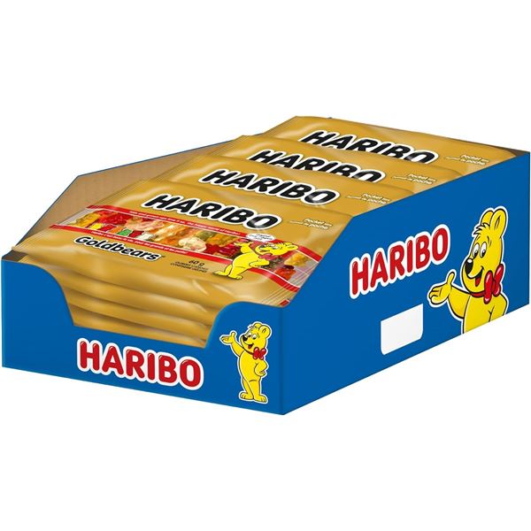 NEW CASE OF 18 HARIBO GOLDBEARS POCKET SIZE BAGS