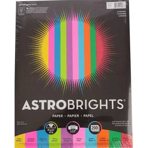 BRAND NEW 200SHEET PACK OF ASTROBRIGHTS 8.5 X 11"