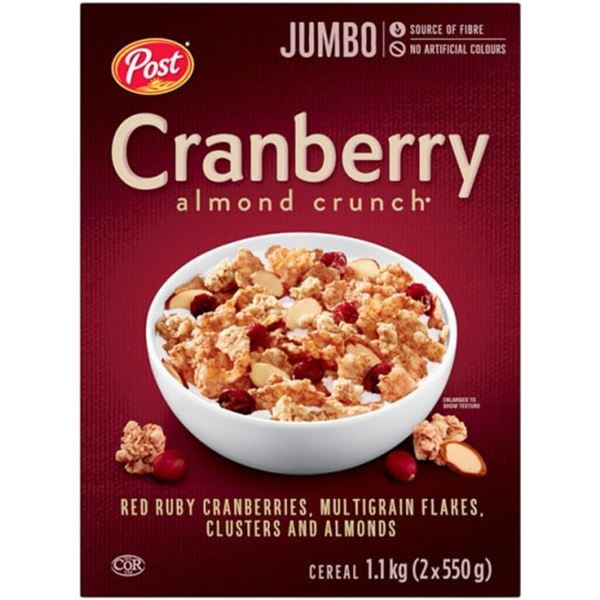 1.1KG BOX OF POST CRANBERRY ALMOND CRUNCH CEREAL