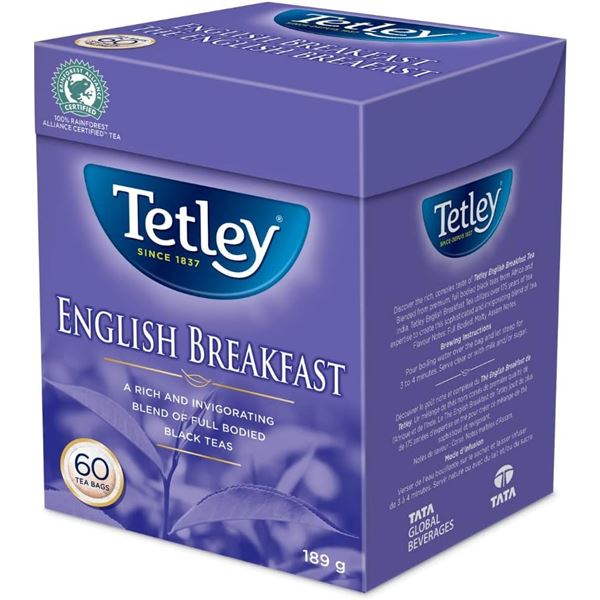 NEW TETLEY ENGLISH BREAKFAST BLACK TEA - 60 BAGS