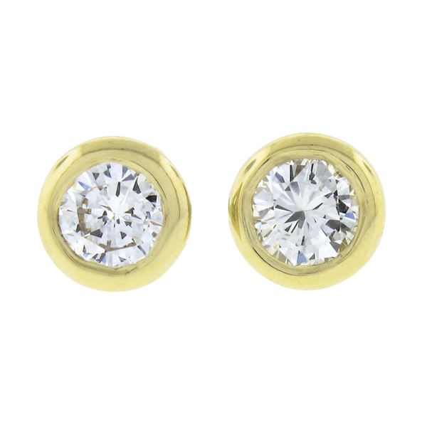 New 14k Yellow Gold 0.18 ctw Martini Bezel Round Brilliant Diamond Stud Earrings